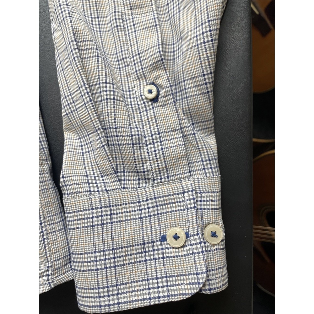 Untuckit Large Slim Fit Polyester Gray Blue Brown Plaid Long Sleeve from 2022 - Picture 6 of 14
